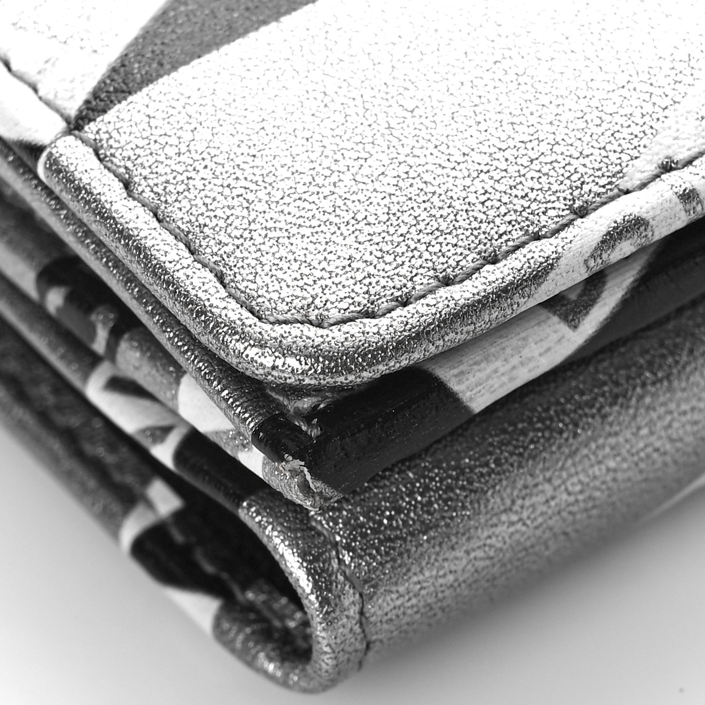 Metallic Calfskin Losange Monogram Mini Everyday Wallet Silver Black White