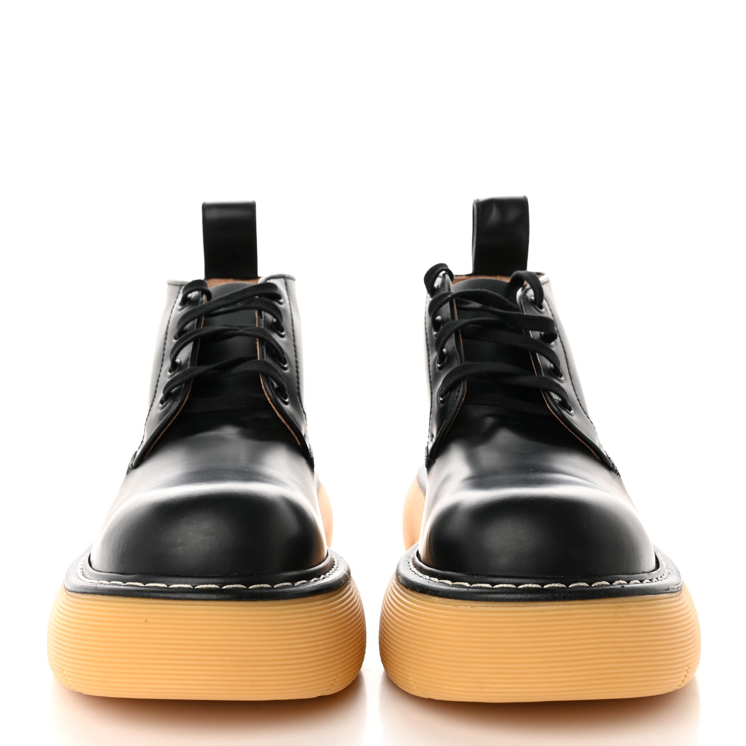 Bottega Veneta Calfskin The Swell Lace Up Ankle Boots 41 Black Natural Rubber 2 of 9