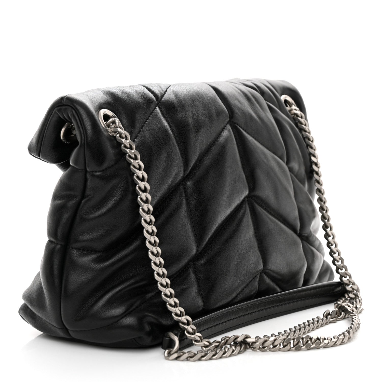 Saint Laurent Lambskin Quilted Small Loulou Puffer Monogram Chain Satchel Black 2 of 9