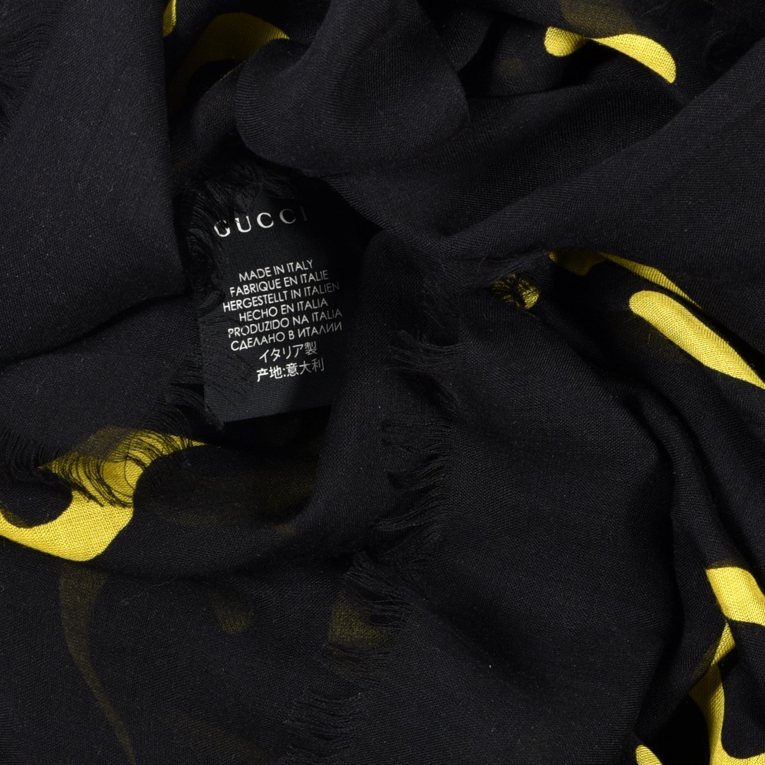 Gucci Modal Silk GG Writers Shawl Black Yellow 2 of 3