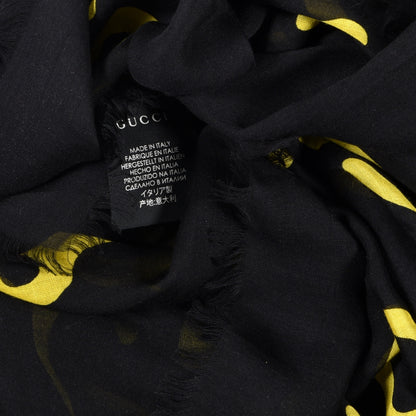 Gucci Modal Silk GG Writers Shawl Black Yellow 2 of 3