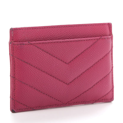 Saint Laurent Grain De Poudre Matelasse Chevron Monogram Credit Card Case Lipstick Fuchsia 3 of 10