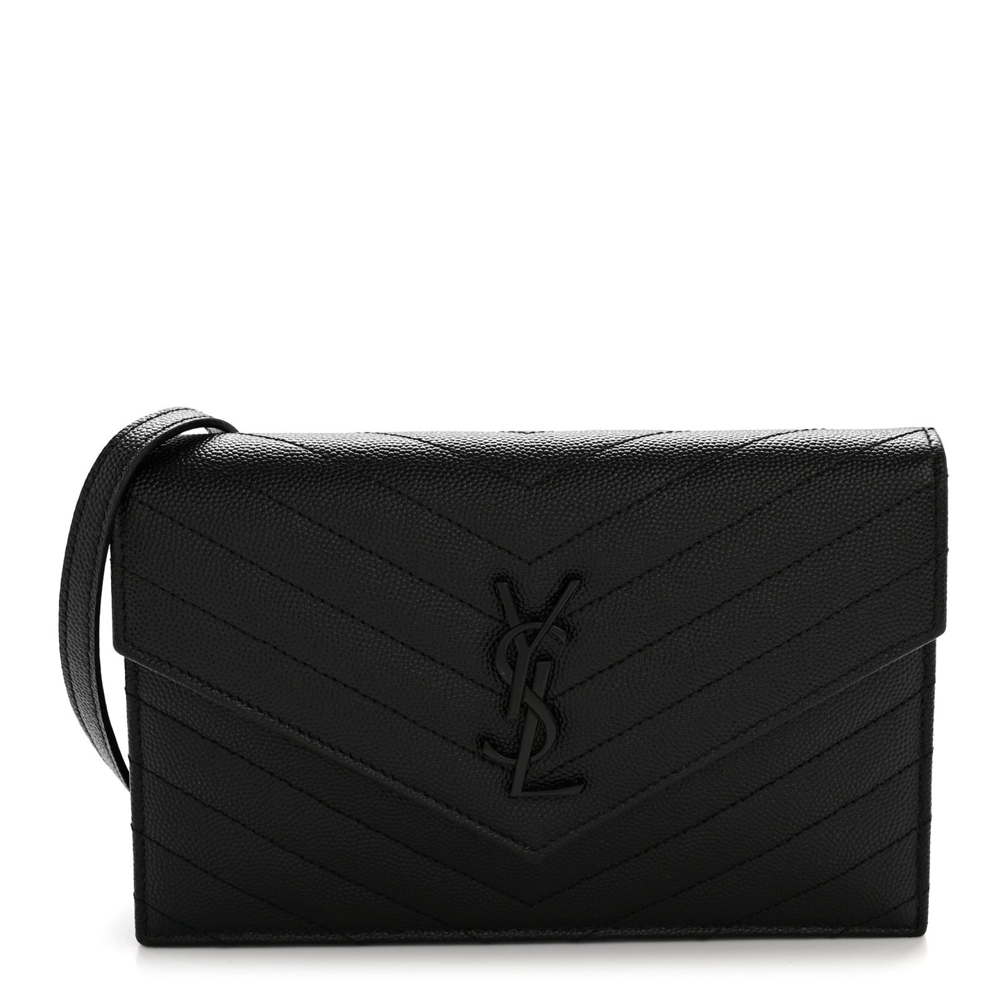 Grain De Poudre Matelasse Chevron Monogram Monochrome Envelope Chain Wallet Black