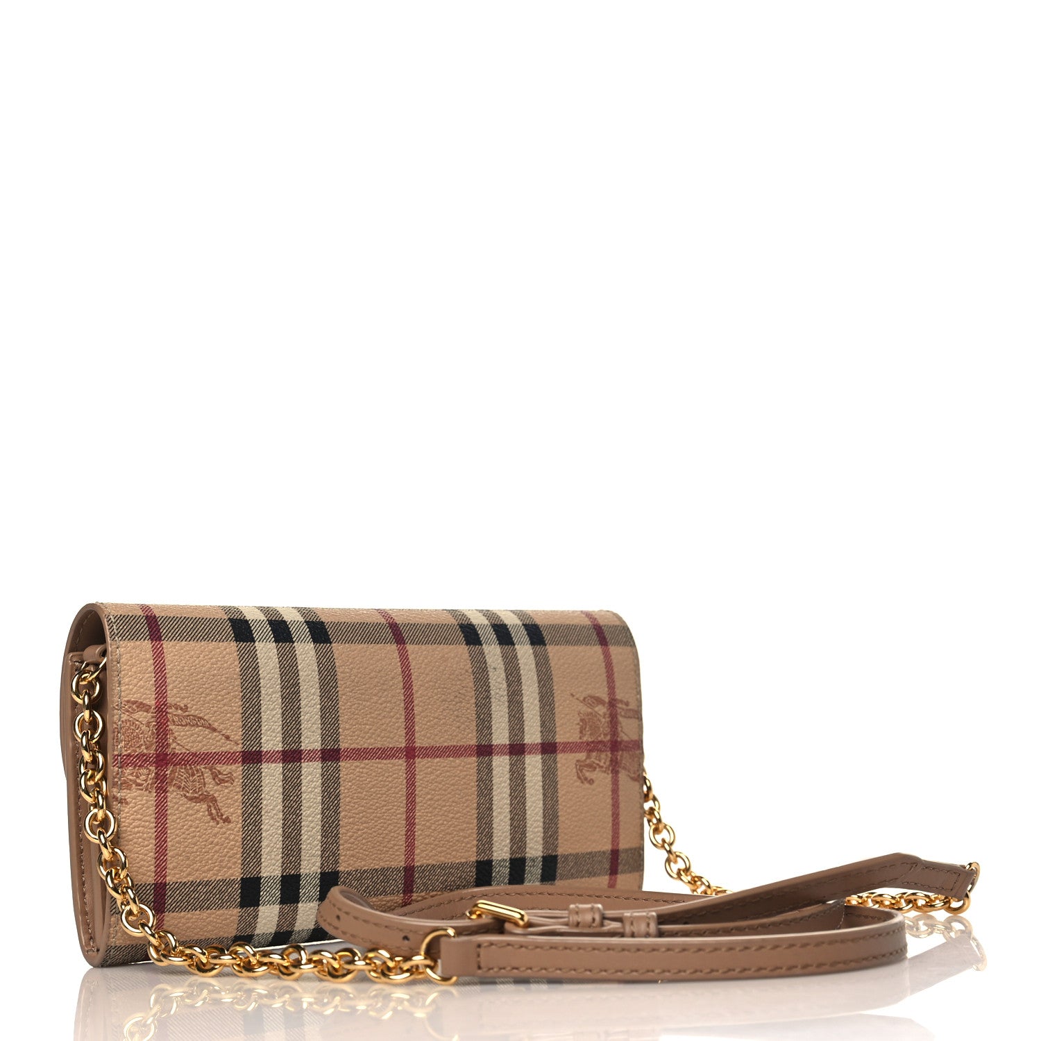 Burberry Haymarket Check Henley Wallet On Chain Mid Camel 3 of 10