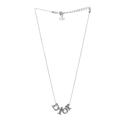Christian Dior Crystal Logo Necklace Silver 3 of 5