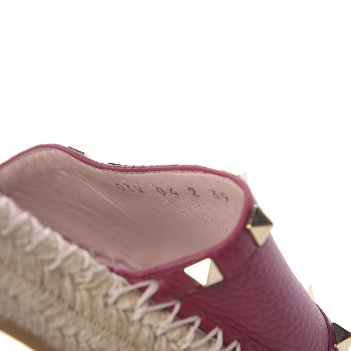 Grained Calfskin Rockstud Espadrille Flat Slide Sandals 39 Red