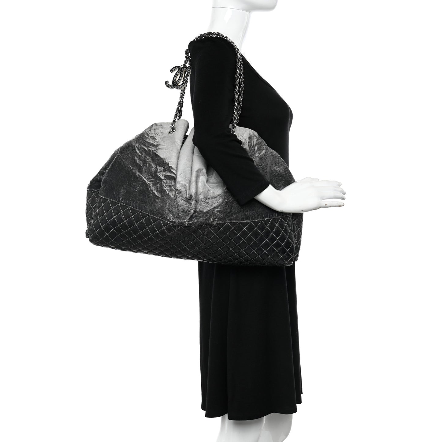 Vinyl Quilted Melrose Degrade Tote Black