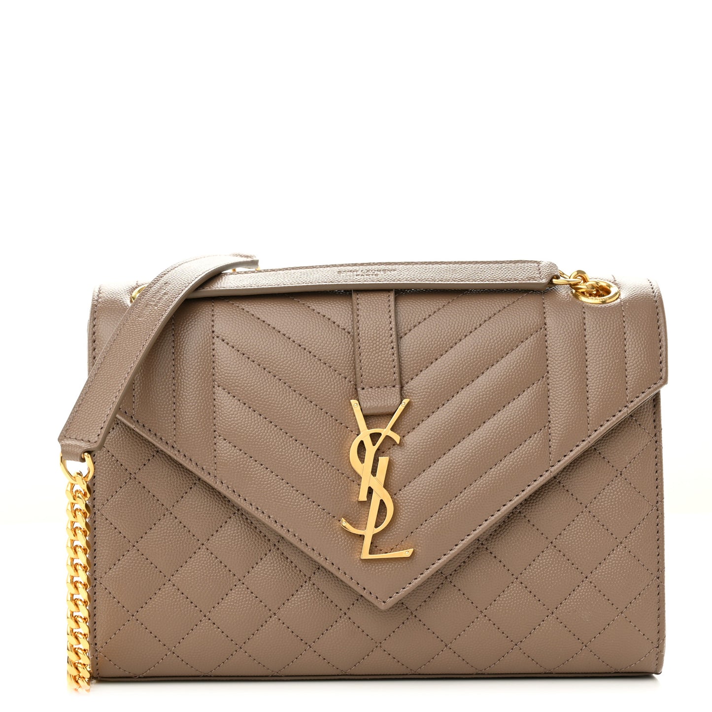 Grain De Poudre Textured Mixed Matelasse Medium Triquilt Monogram Satchel Dark Latte