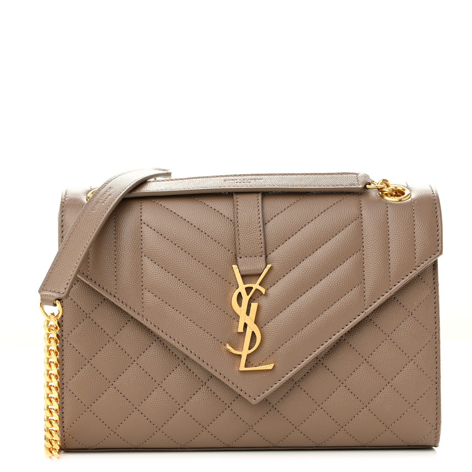 Saint Laurent Grain De Poudre Textured Mixed Matelasse Medium Triquilt Monogram Satchel Dark Latte 1 of 9