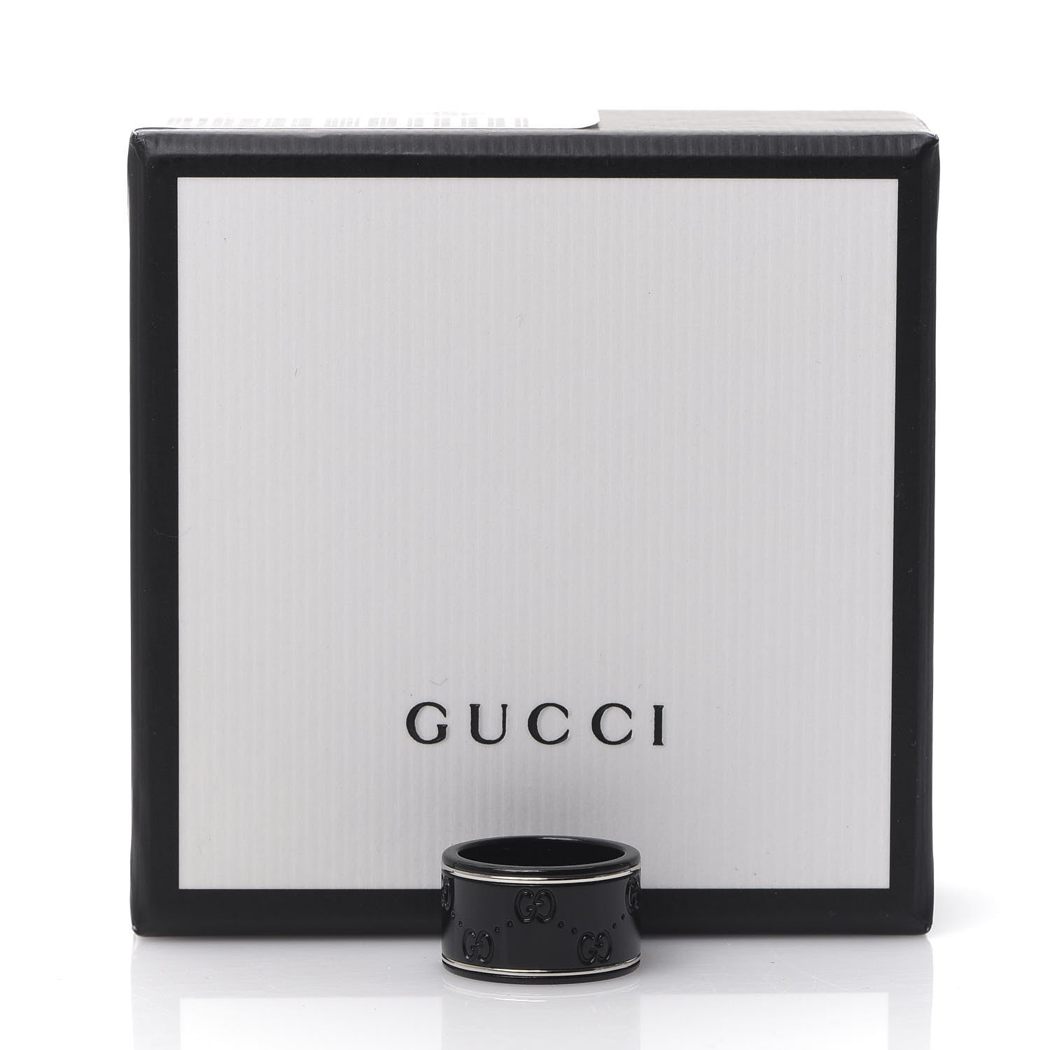 Gucci Black Synthetic Corundum 18K White Gold 12mm Icon Band Ring 53 6.25 5 of 5