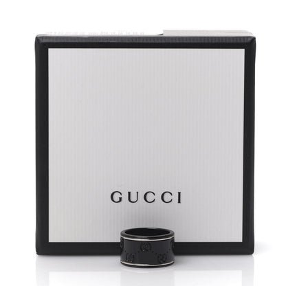 Gucci Black Synthetic Corundum 18K White Gold 12mm Icon Band Ring 53 6.25 5 of 5