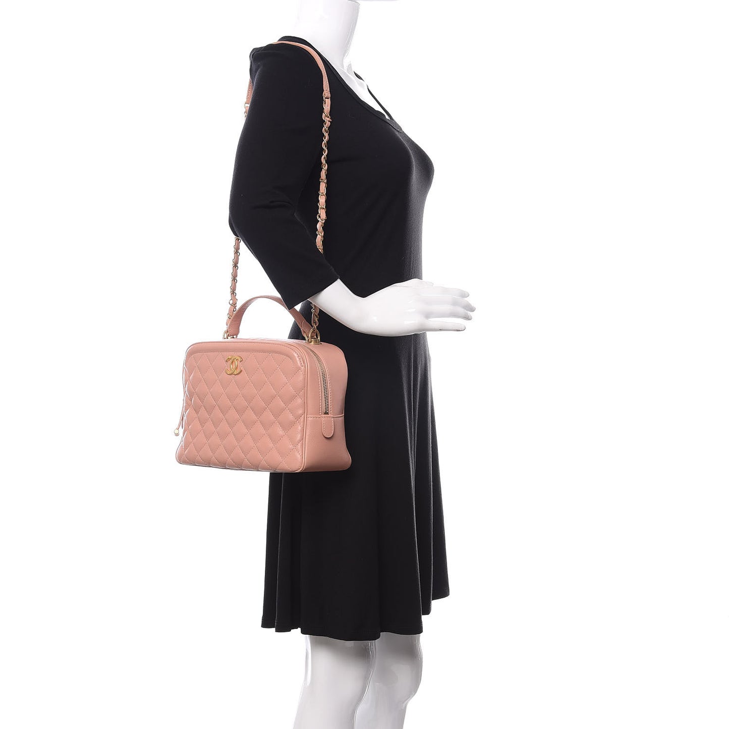 Calfskin Quilted CC Medium Vanity Case Beige
