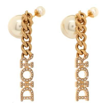 Christian Dior Pearl Crystal Dio(r)evolution Logo Earrings Aged Gold 1 of 5