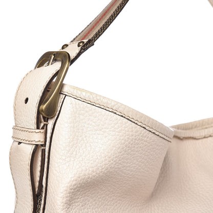 Burberry Calfskin Stripe Bucket Hobo Bag Off White 12 of 19
