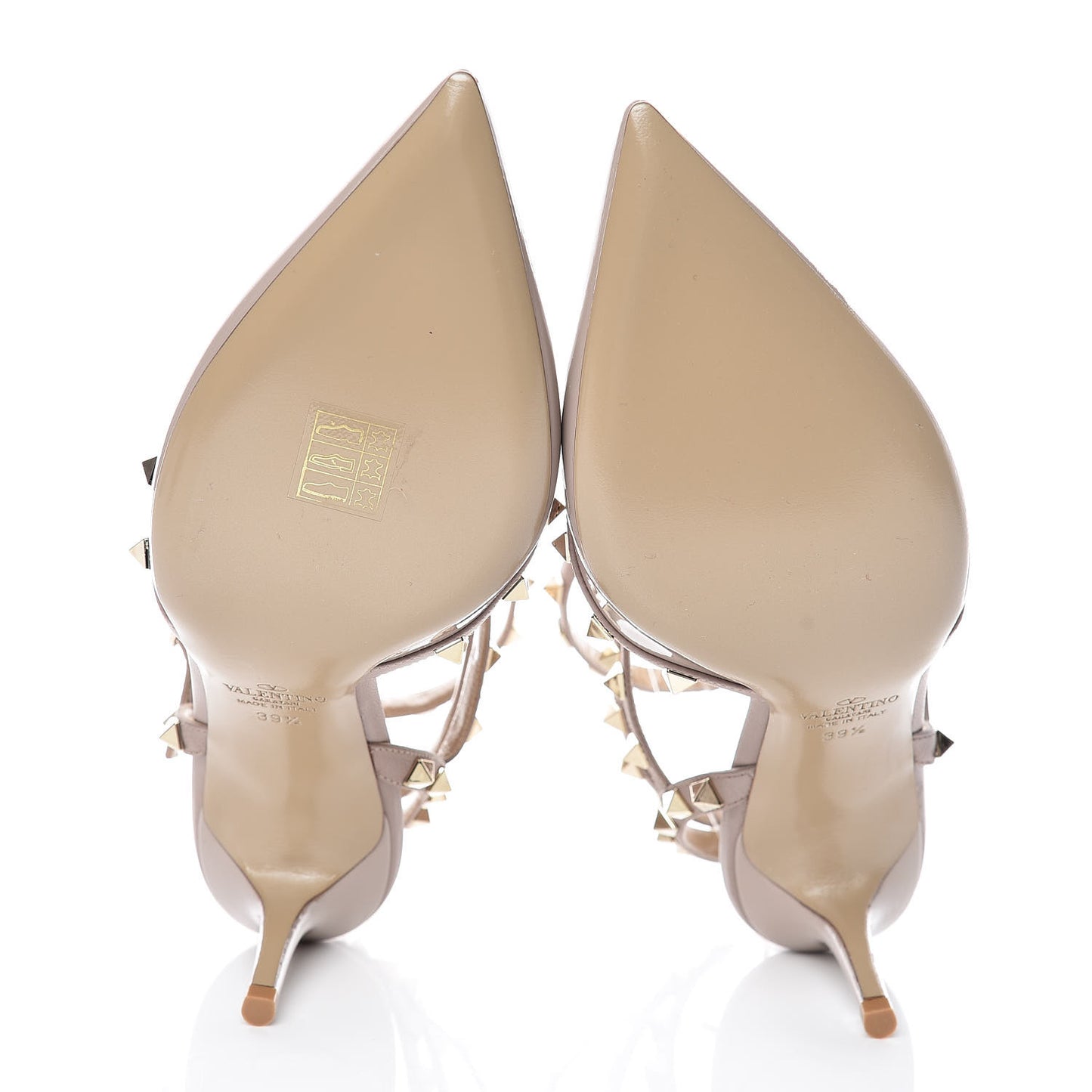 Patent Rockstud Ankle Strap Low Heel Pumps 39.5 Poudre