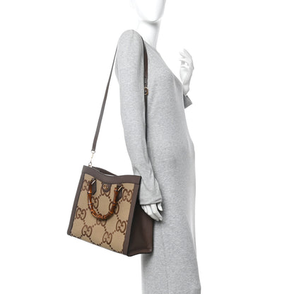 Gucci Monogram Jumbo GG Textured Dollar Calfskin  Medium Diana Tote Bag Camel Ebony New Acero Pomegranate Red 2 of 13