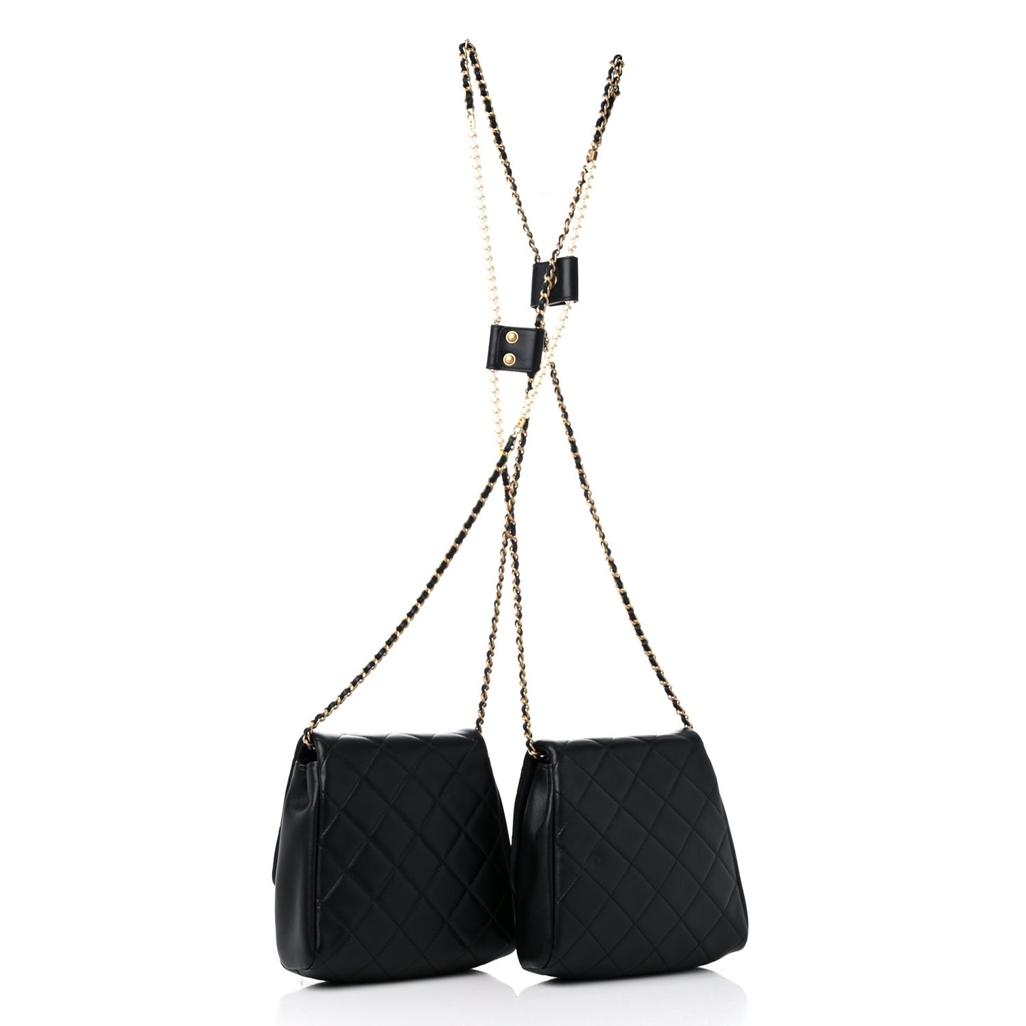 Lambskin Pearl Quilted Side Packs Black
