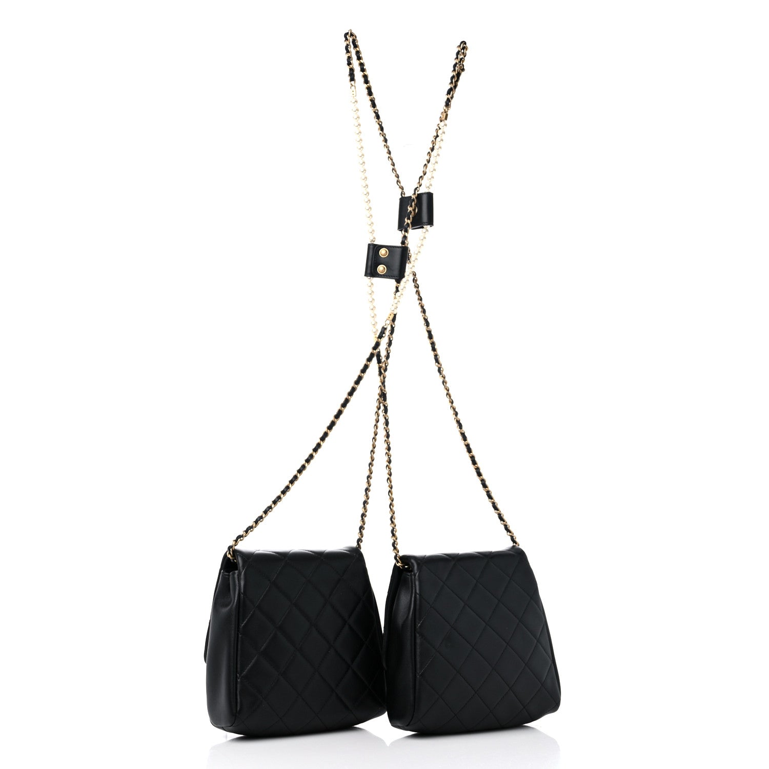 Chanel Lambskin Pearl Quilted Side Packs Black 2 of 12