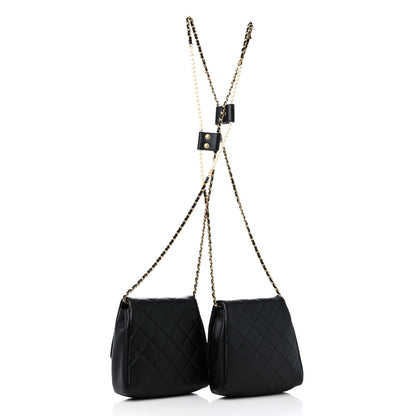 Chanel Lambskin Pearl Quilted Side Packs Black 2 of 12