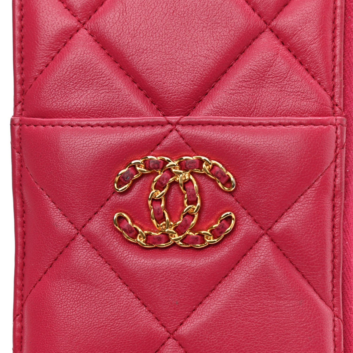 Chanel Shiny Goatskin Quilted Chanel 19 Phone and Card Holder Dark Pink 8 of 11