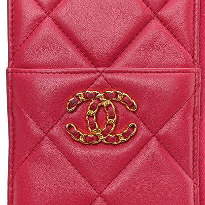 Chanel Shiny Goatskin Quilted Chanel 19 Phone and Card Holder Dark Pink 8 of 11