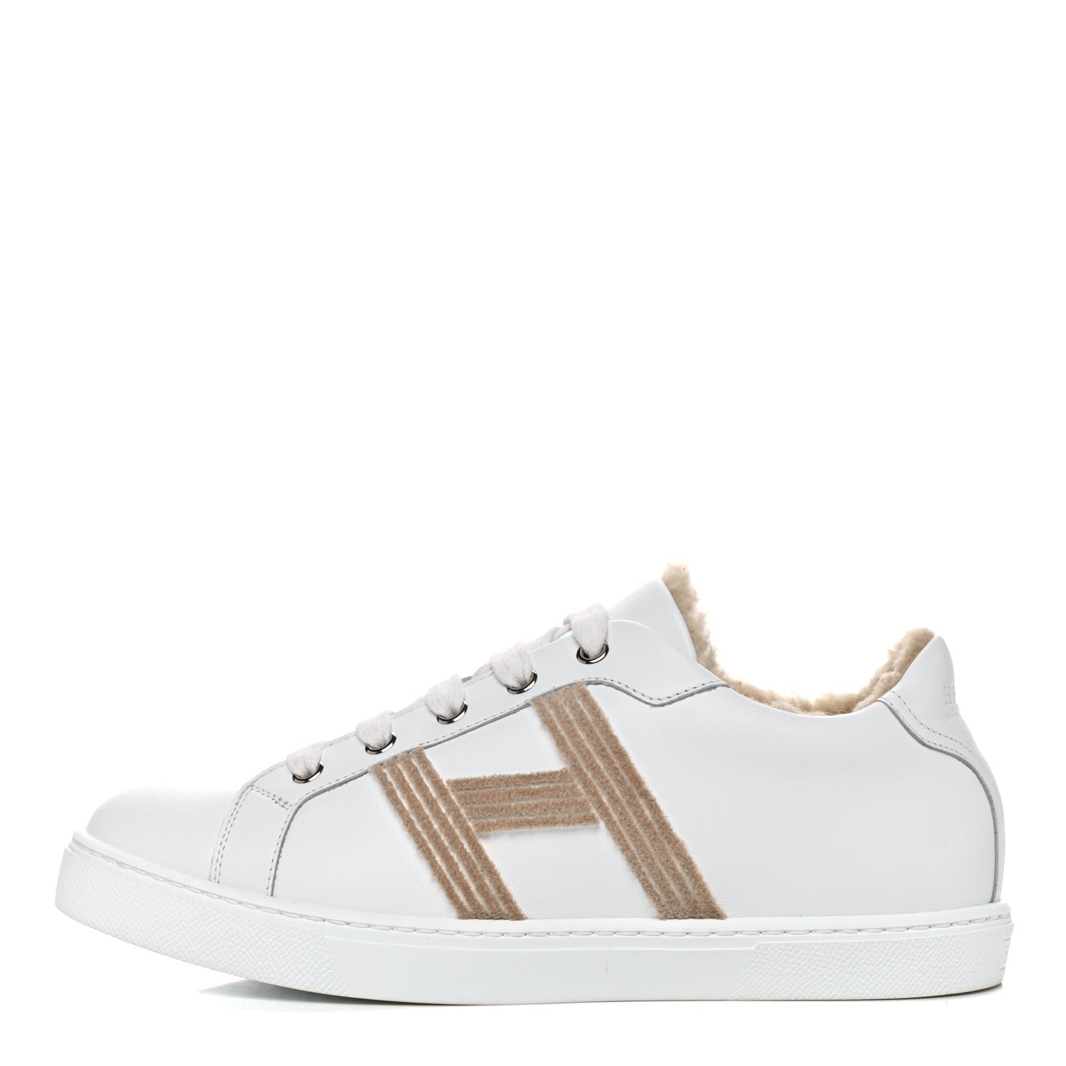 Hermes Calfskin Woolskin Womens Advantage Sneakers 37.5 White 1 of 9
