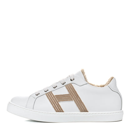 Hermes Calfskin Woolskin Womens Advantage Sneakers 37.5 White 1 of 9