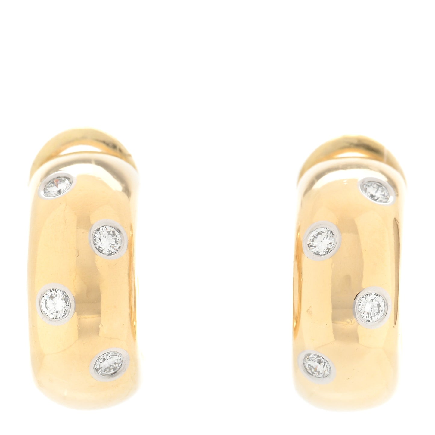 18K Yellow Gold Platinum Diamond Etoile Hoop Earrings