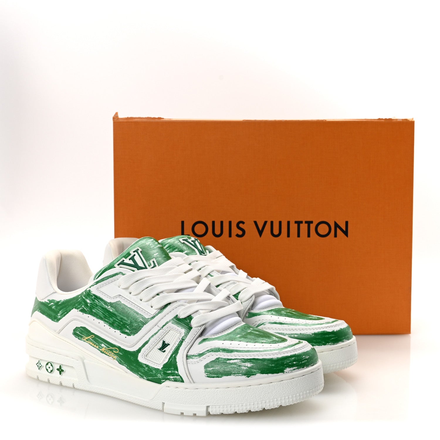 Louis Vuitton Calfskin Mens LV Trainer Sneakers 10 White Green 10 of 10