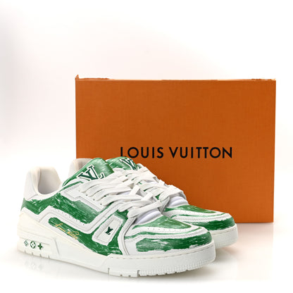 Louis Vuitton Calfskin Mens LV Trainer Sneakers 10 White Green 10 of 10