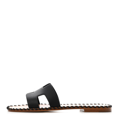 Hermes Box Calfskin Braided Oran Sandals 37 Black 1 of 9