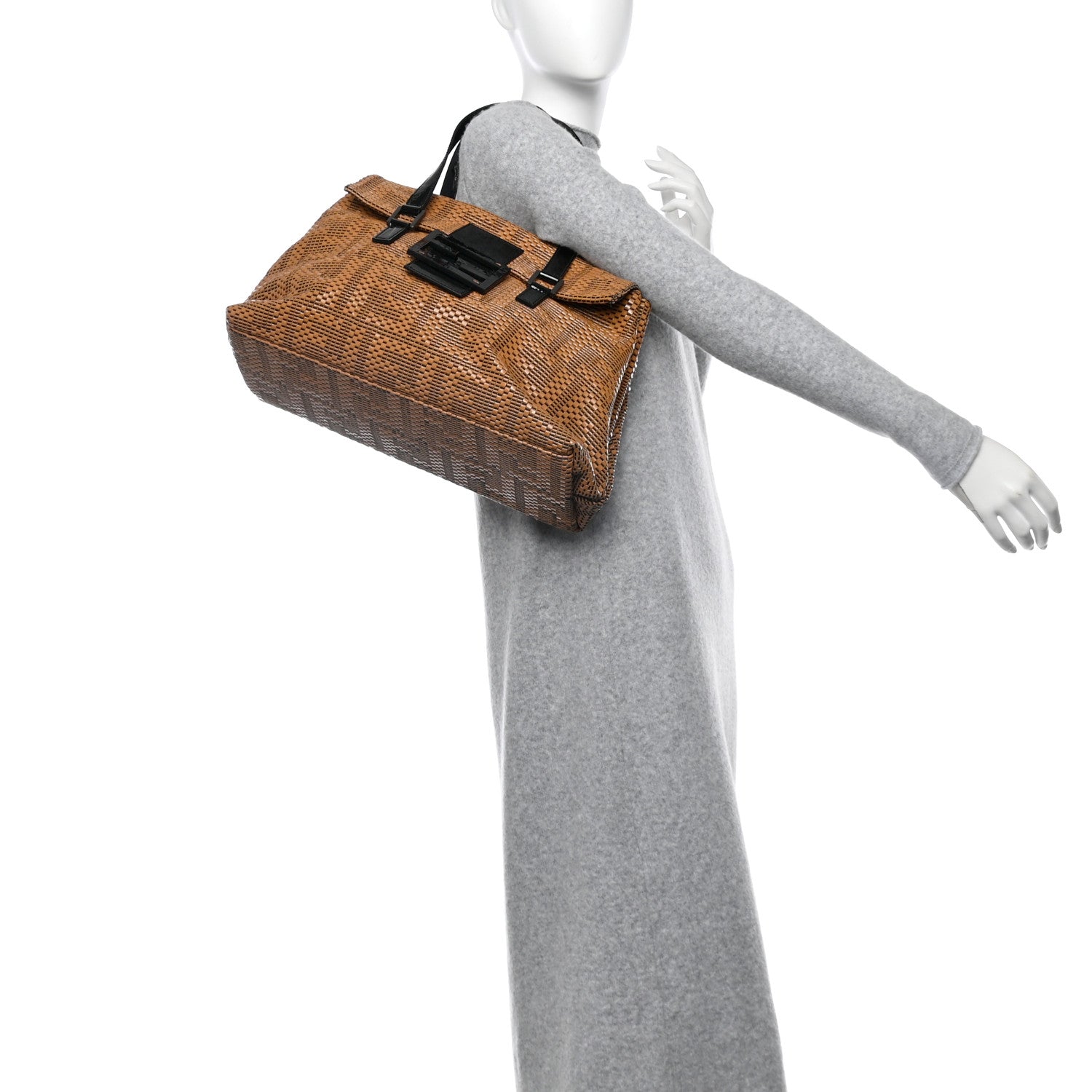 Fendi Canvas Patent Calfskin Woven Forever Shoulder Bag Mou Black 2 of 13