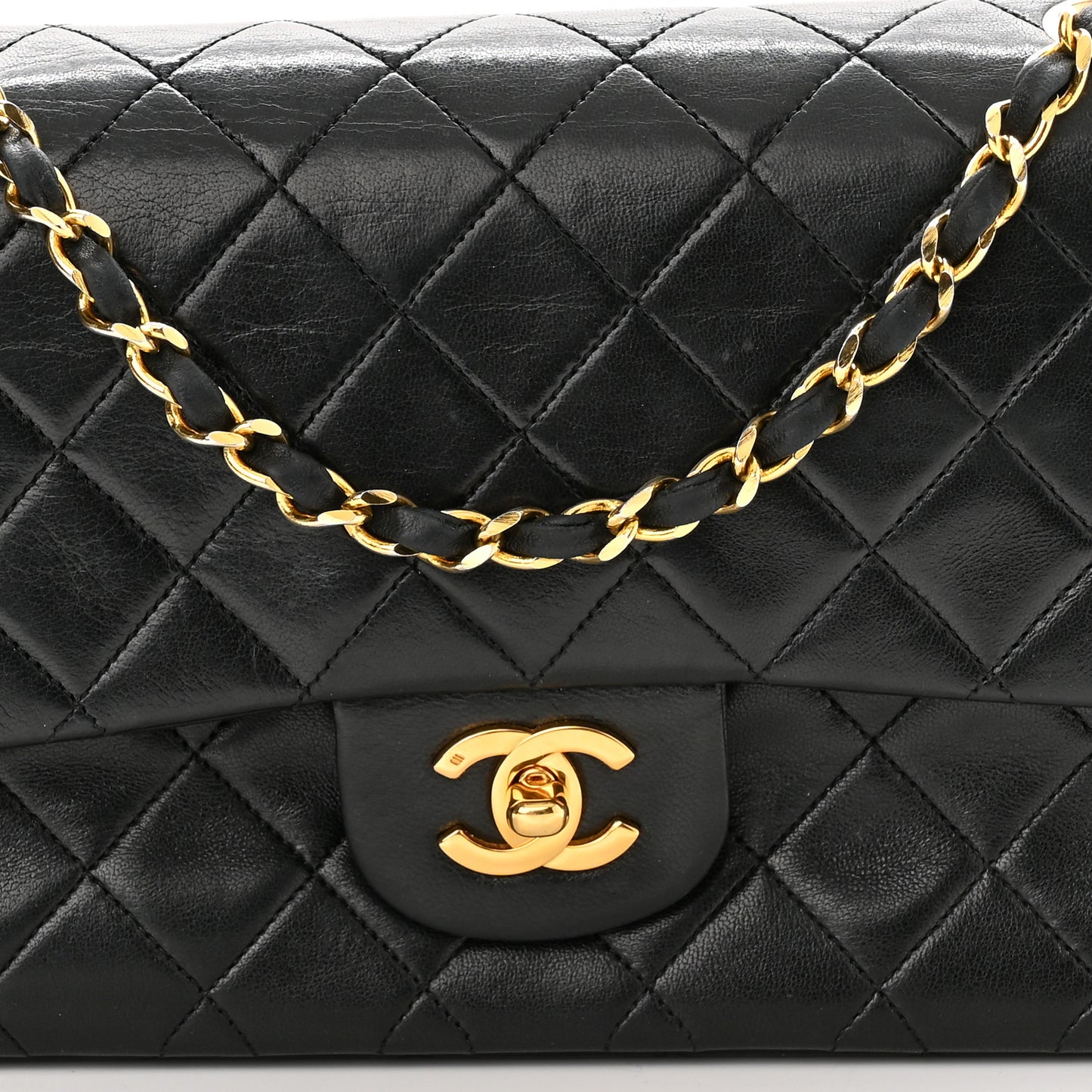 Lambskin Quilted Medium Double Flap Black
