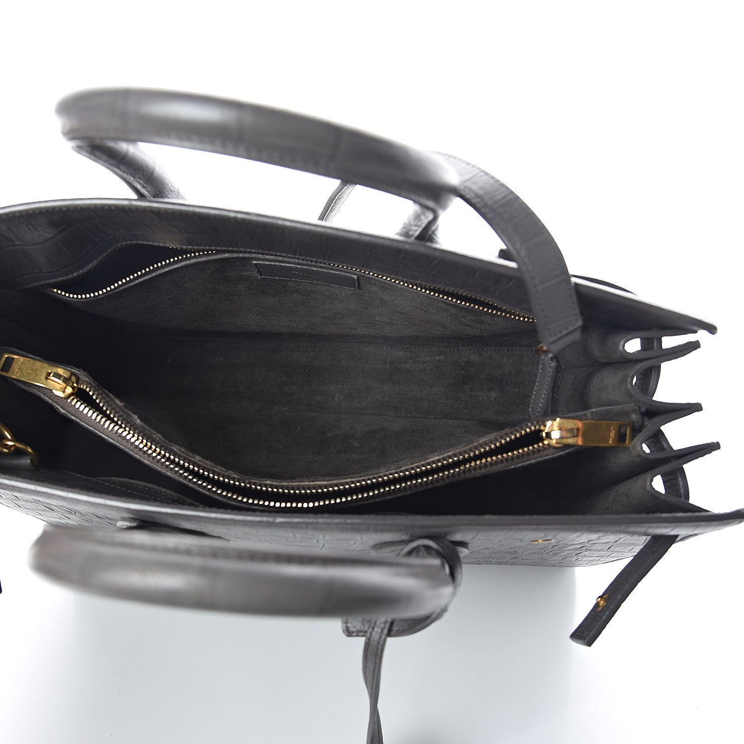 Saint Laurent Calfskin Crocodile Embossed Small Sac De Jour Fog 4 of 9