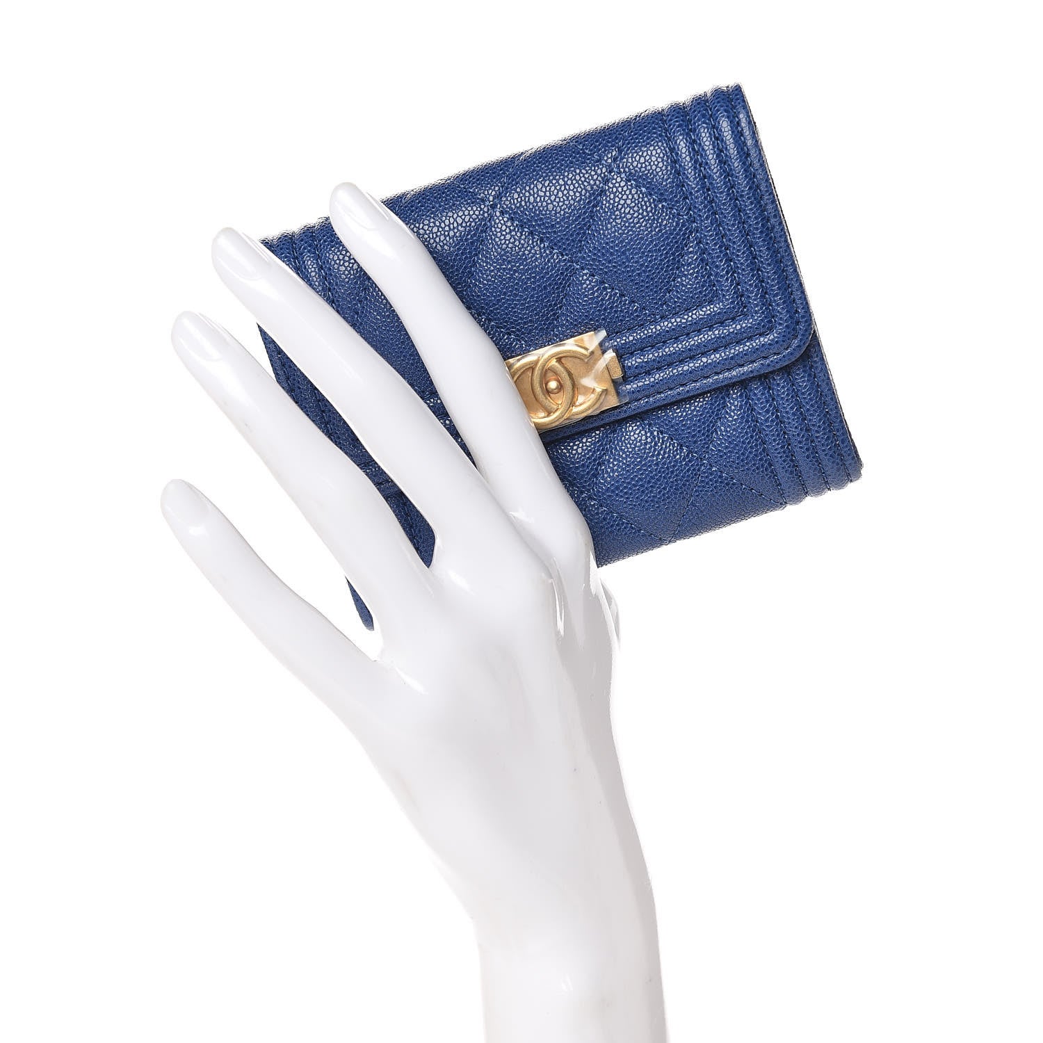 Chanel Caviar Quilted Boy Card Holder Wallet Blue 2 of 8