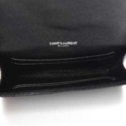Saint Laurent Grain De Poudre Matelasse Chevron Small Monogram Envelope Wallet Black 5 of 7