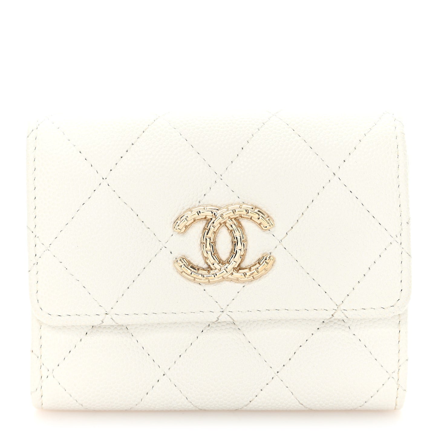 Caviar Quilted Chain CC Quilted Compact Flap Card Holder White