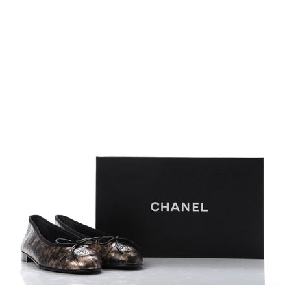 Chanel Laminated Suede Goatskin Cap Toe CC Ballerina Flats 37.5 Bronze 10 of 10