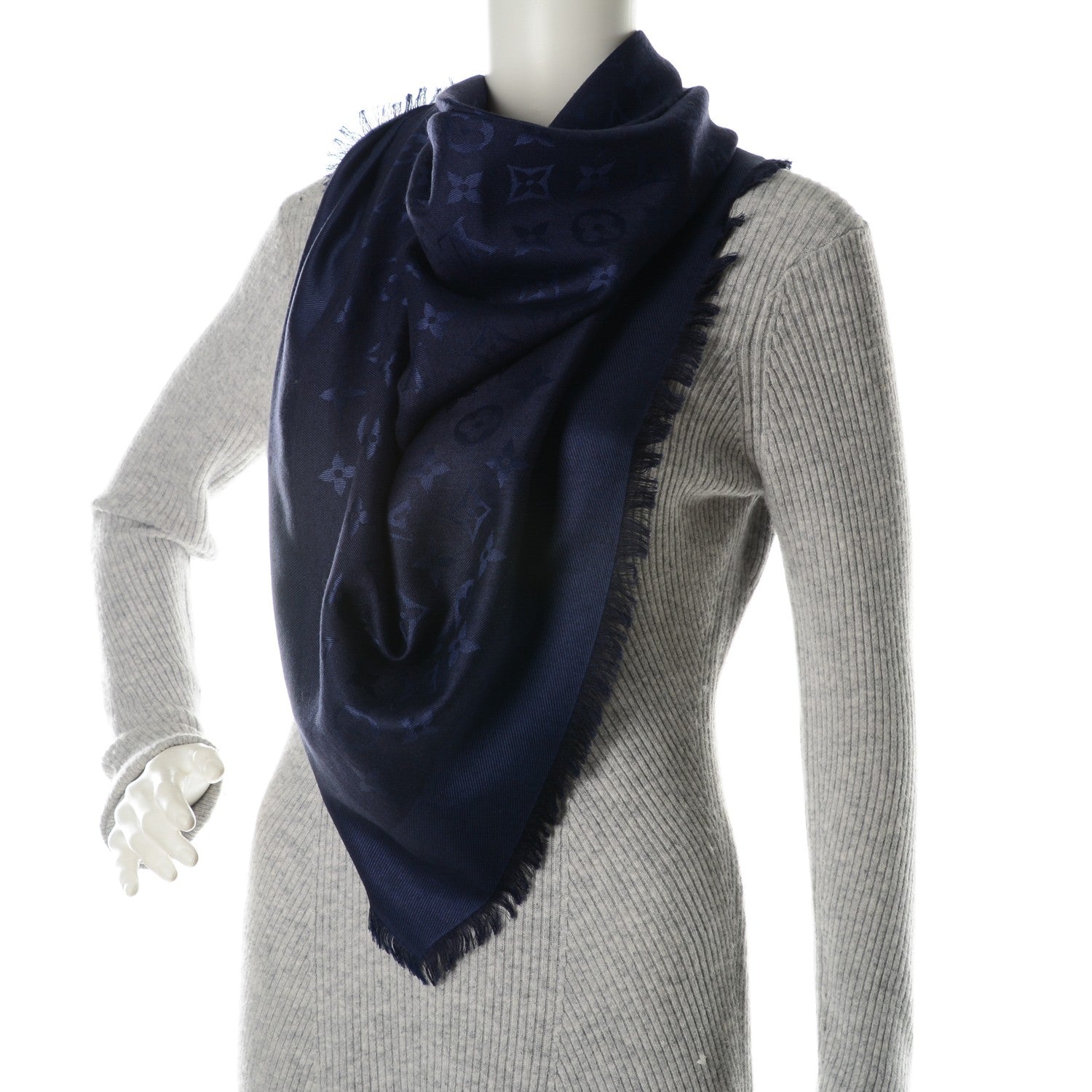 Louis Vuitton Wool Silk Monogram Shawl Blue Nuit 2 of 5