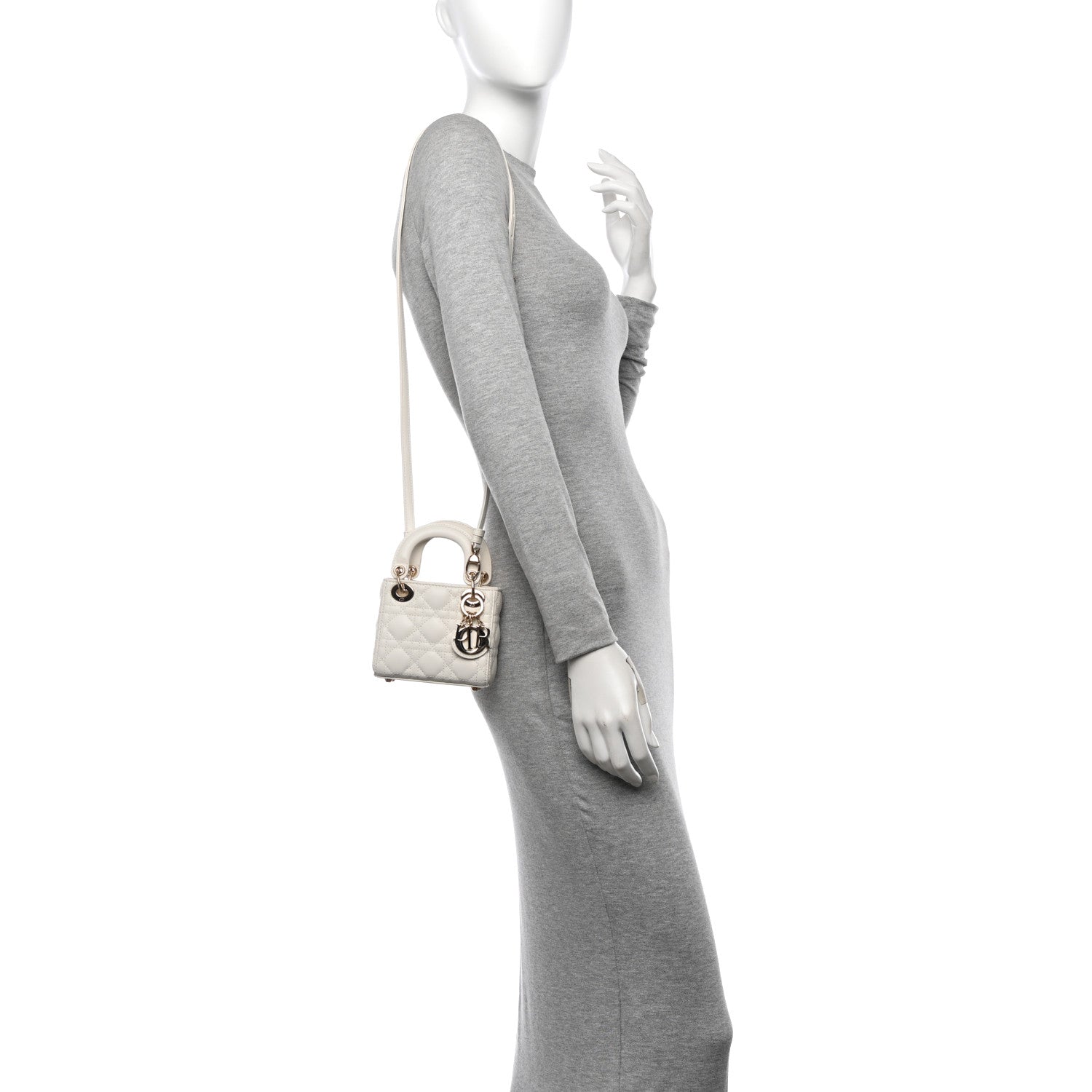 Christian Dior Lambskin Cannage Micro Lady Dior Latte 2 of 11