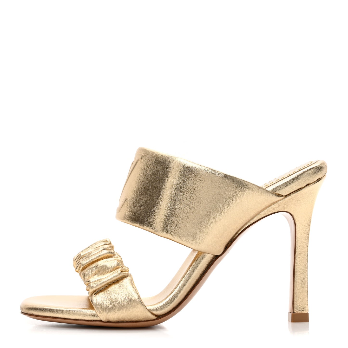 Metallic Lambskin Drapy Heel Mules 36 Gold