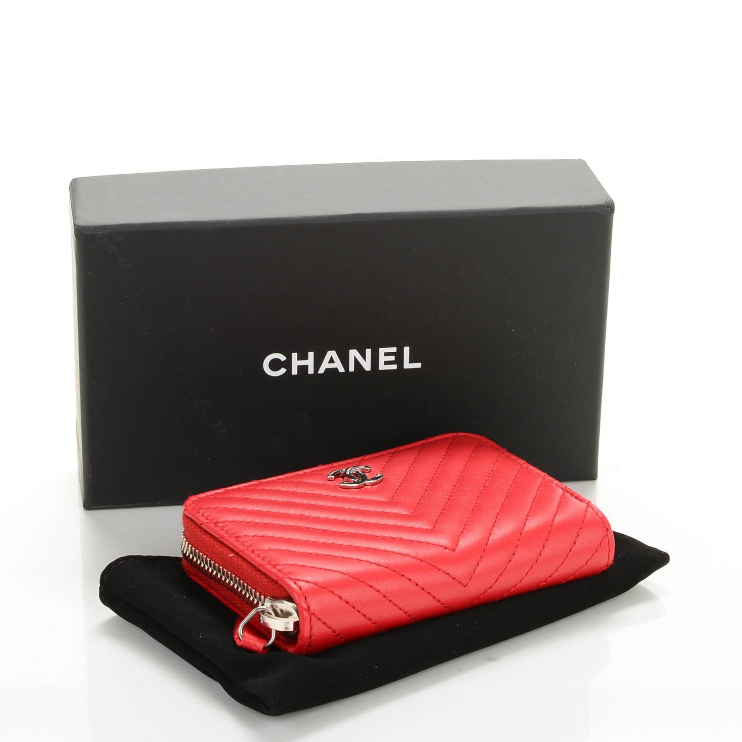Chanel Lambskin Chevron Quilted Coin Purse Red 4 of 7