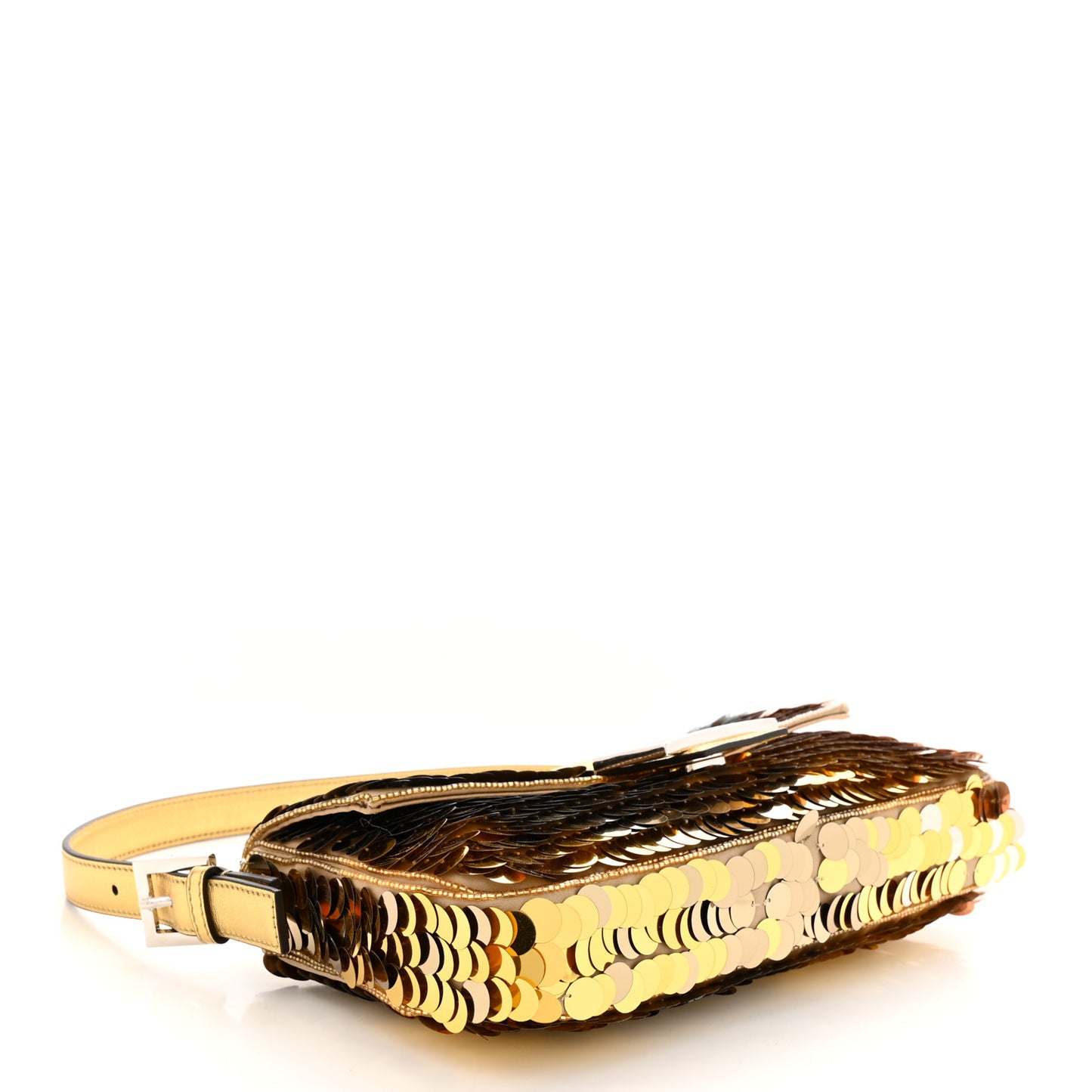 Sequin Paillettes Vitello Laminato Striped Baguette 1997 Oro Sfumato