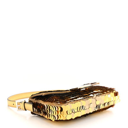 Fendi Sequin Paillettes Vitello Laminato Striped Baguette 1997 Oro Sfumato 4 of 11