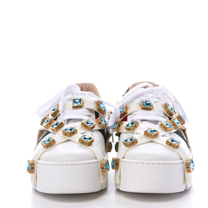 Gucci Calfskin Removable Crystals Bee Embroidered Womens Ace Platform Sneakers 39 White 2 of 8