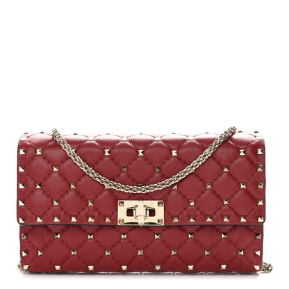 Valentino Garavani Lambskin Rockstud Spike Wallet on Chain Red 1 of 10