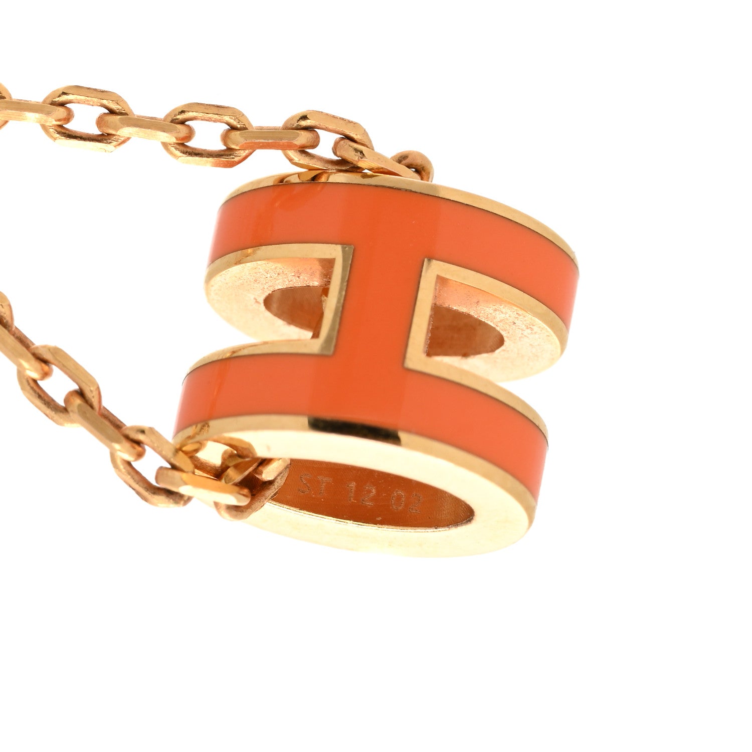 Hermes Lacquered Gold Mini Pop H Pendant Necklace Orange 5 of 5