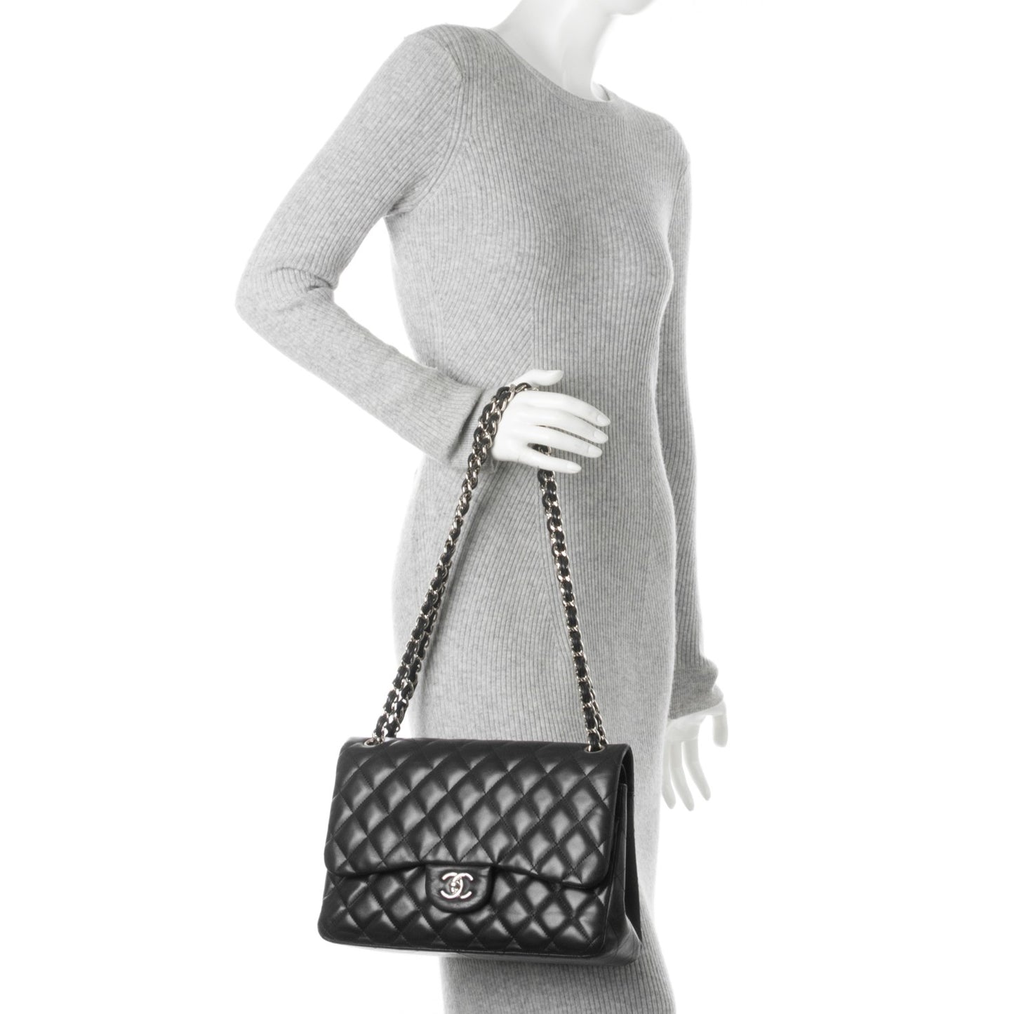 Lambskin Quilted Jumbo Double Flap Black