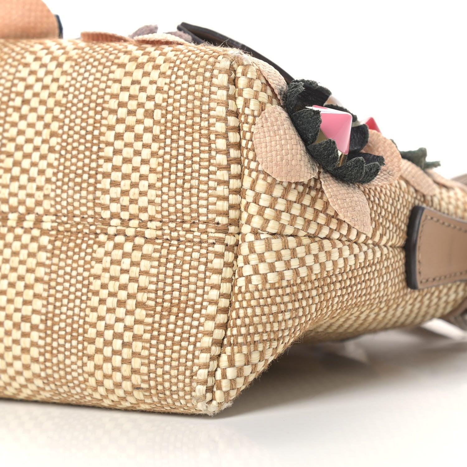 Fendi Paglia Vitello Dolce Flowerland Studded Striped Mini By The Way Boston Bag Natural Cuoio Multicolor 9 of 9