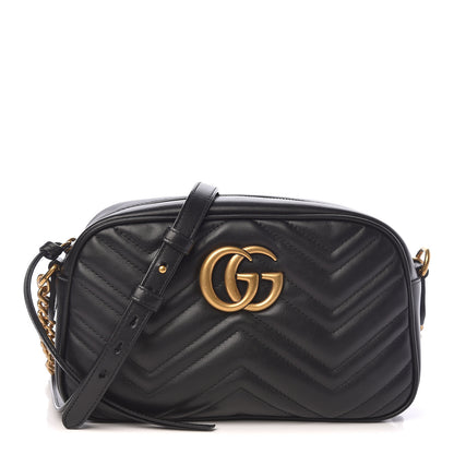 Gucci Calfskin Matelasse Small GG Marmont Chain Shoulder Bag Black 1 of 11